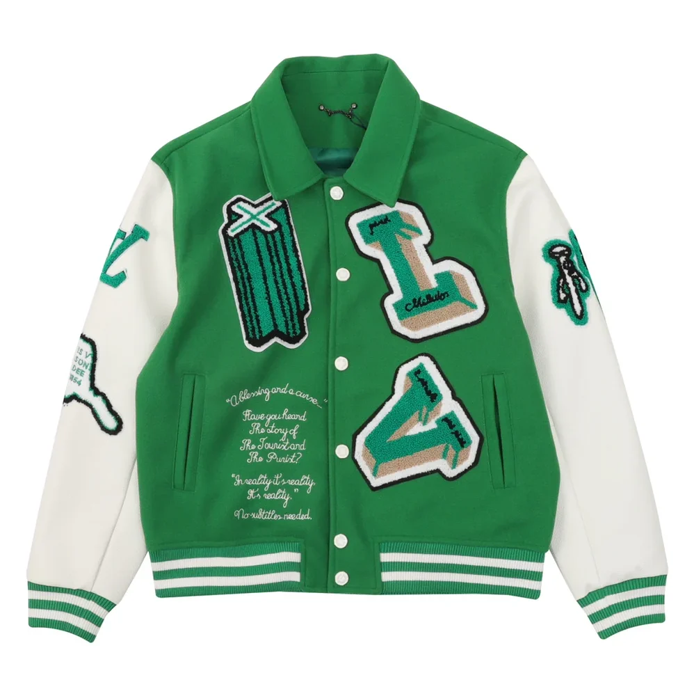 Varsity Leather Jacket Grün